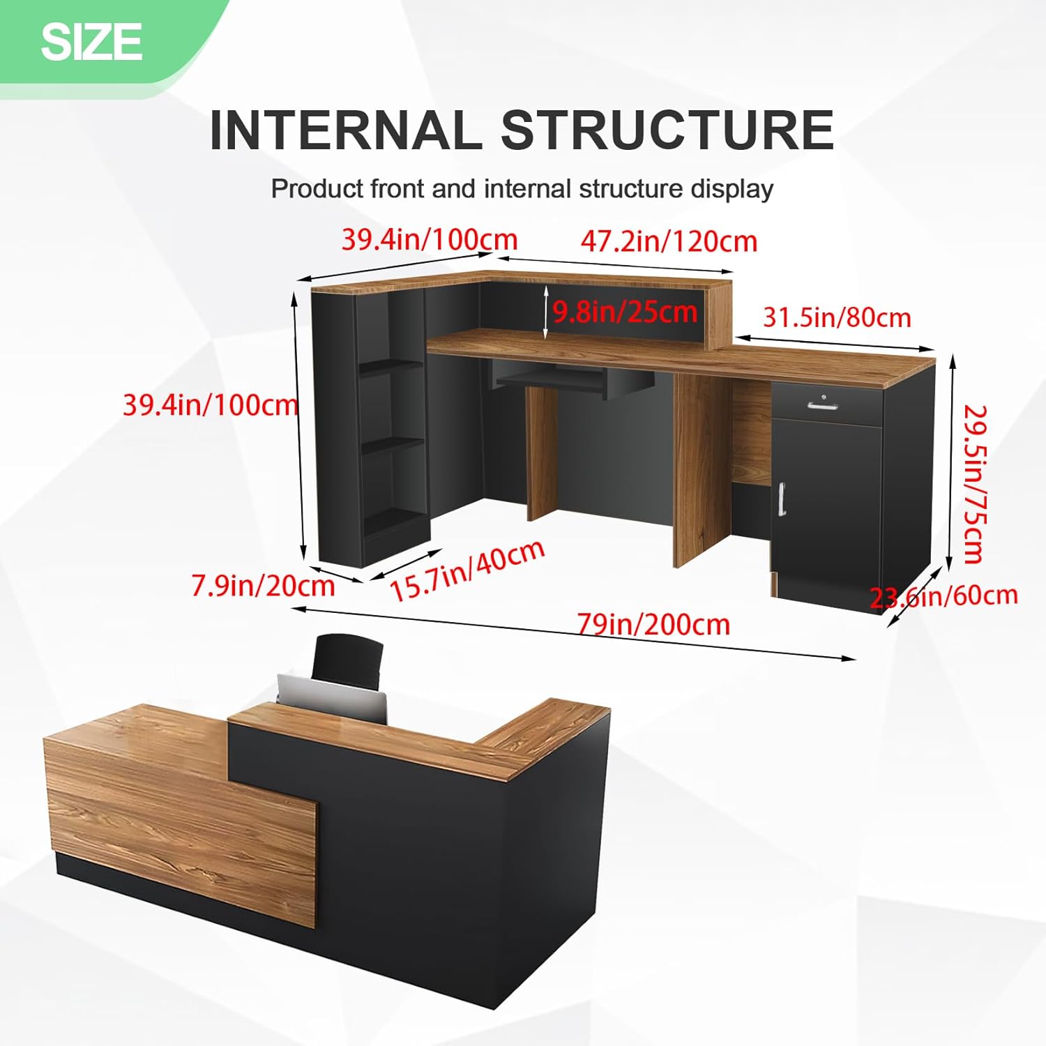 L Shaped Reception Desk with Counter, Checkout Counter for Hotel, Clothing Store, Salon, Office - Modern L-Shaped Front Desk Cashier Station (A,Left 79in)