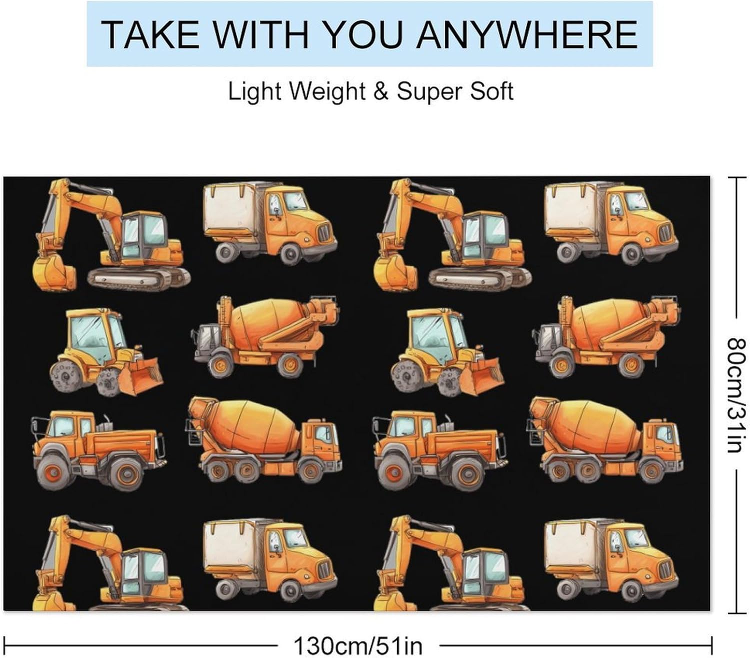 Construction Vehicles Oversized Beach Towel Soft Absorbent Pool Bath Swim Towels for Adults Travel Vacation Gifts 130x80cm