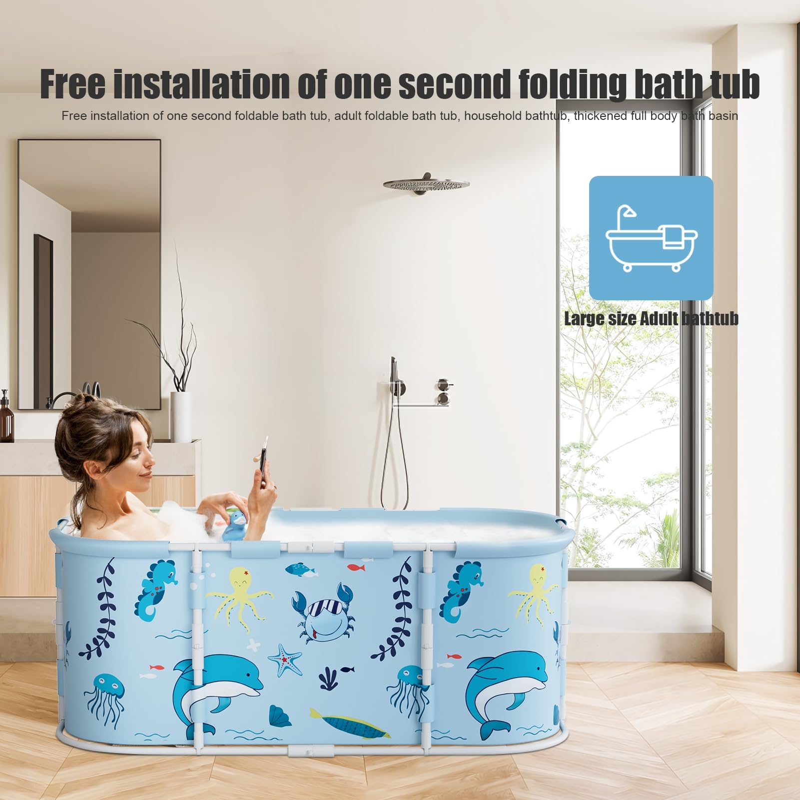 Baignoire portable pliable de 109,2 cm pour adultes – Bleu