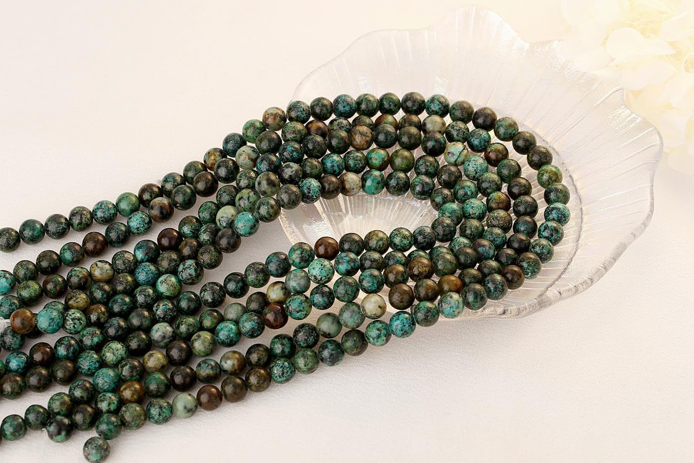 QINJIEJIE 60PCS African Turquoise Stone Beads 8mm Natural Beads Round Loose Gemstone Bead for Bracelet Beading Crystal Jewelry Making DIY Necklace Earrings 0.32" - Image 3