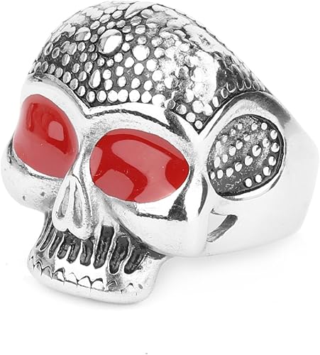 Miniatura 2 de BodyJ4You Anillo Biker Hard Rock Heavy Metal Red Eyes Skull Acero Talla 10 Hombres Mujeres Declaración Banda