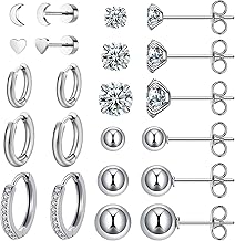 11 Pairs Surgical Steel Earrings Sets for Multiple Piercing Lightweight Small Huggie Hoop Earrings CZ Stud Earrings for Women Cartilage Trendy Hypoallergenic free combination（gold/silver/roes)