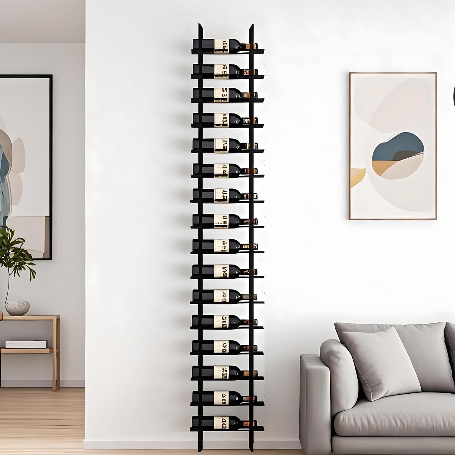Wall Mounted Wine Rack, H 94.49inch, 16 Rows, Black 16 Bottle Wine Cellar Racks, Metal Wine Bottle Holder for Home Bar, Wine Kitchen Storage (Black, 1 Column（16 Bottles）)