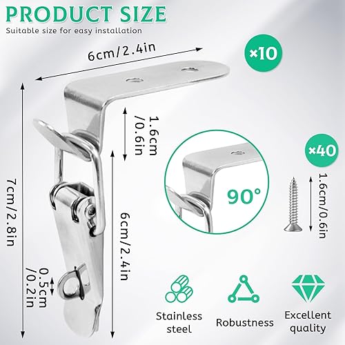 Miniatura 2 de 10 unidades de cerradura de palanca de resorte de 90 grados de acero inoxidable con cierre de hebilla, cerraduras de capó de puerta de caja de