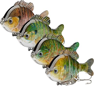 BASSDASH SwimPanfish Multi Jointed Panfish Bluegill Swimbaits Hard Topwater Bass Lures Fishing Lure Crank Saltwater 3.5in/0.85oz,Pack of 4