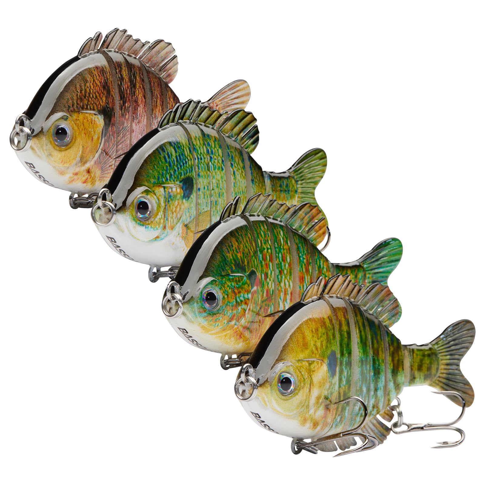 BASSDASH SwimPanfish Multi Jointed Panfish Bluegill Swimbaits Hard Topwater Bass Lures Fishing Lure Crank Saltwater 3.5in/0.85oz,Pack of 4
