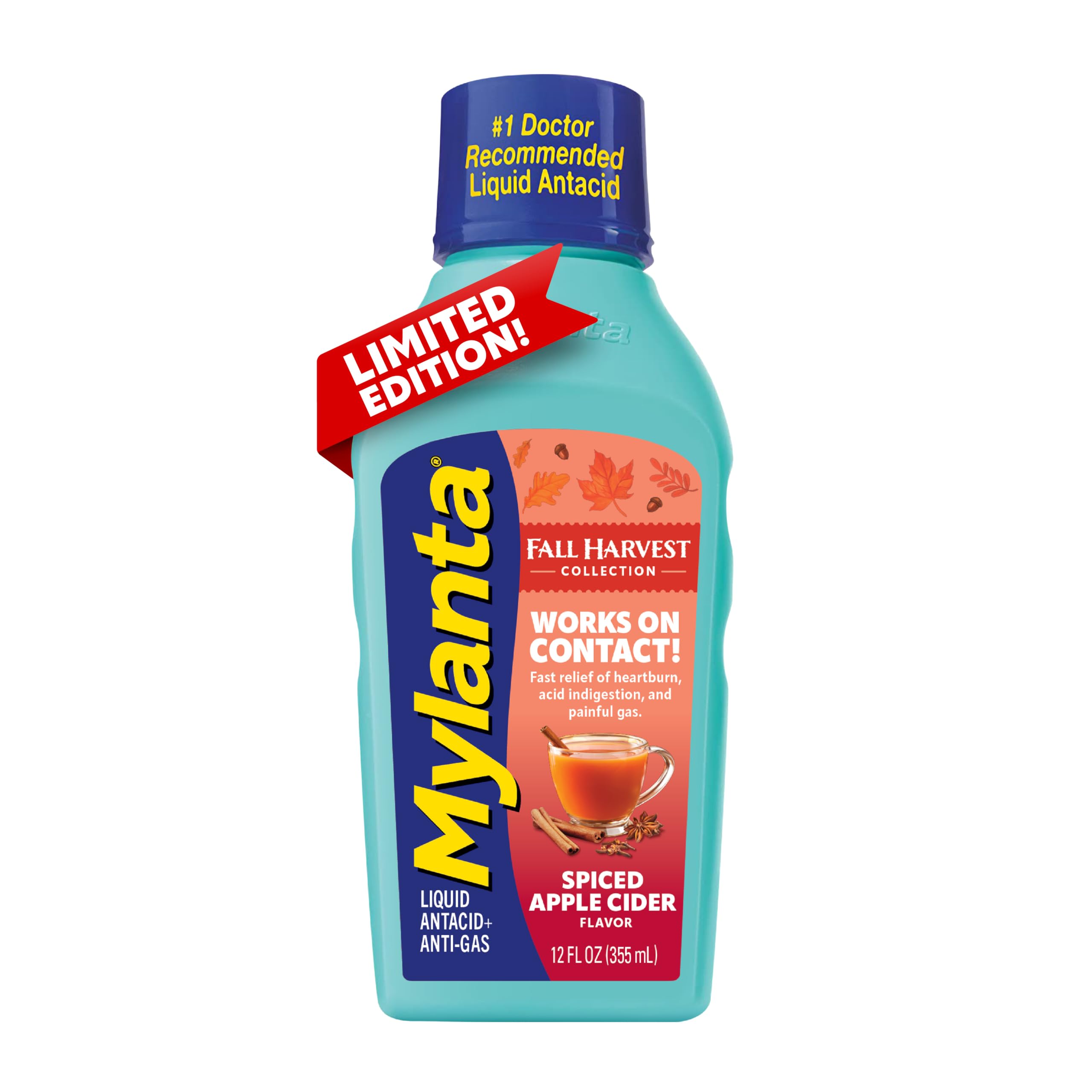 Mylanta Heartburn &amp; Gas Relief Liquid Antacid, Spiced Apple Cider, 12oz