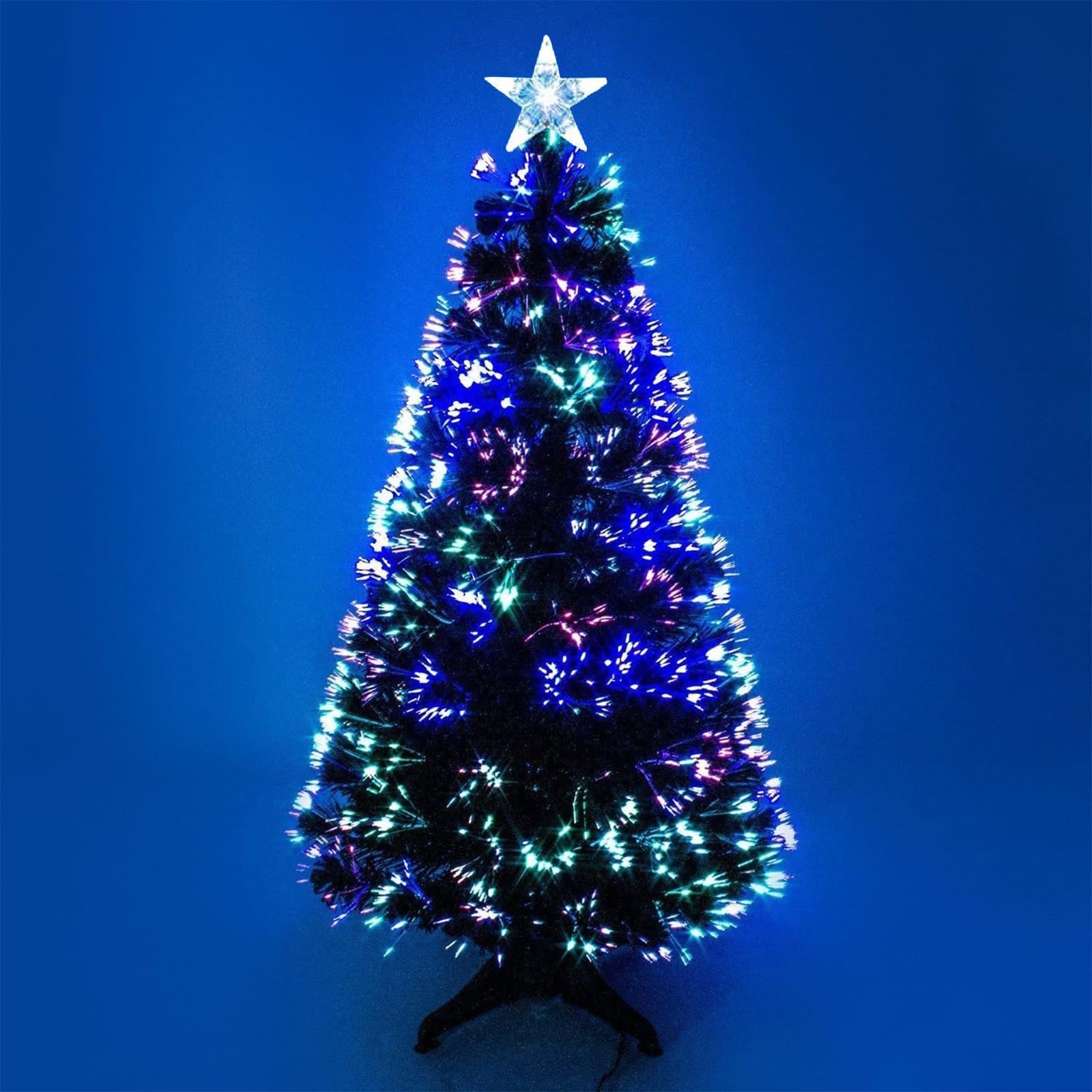 Homion Green Colour Changing Green Christmas Tree Fiber Optic Tree Colour Changing Multicolour With Stand Free Standing Artificial Xmas Tree With Star Topper Holiday Decoration For Home, Office & Parties (60Cm (2 Feet))