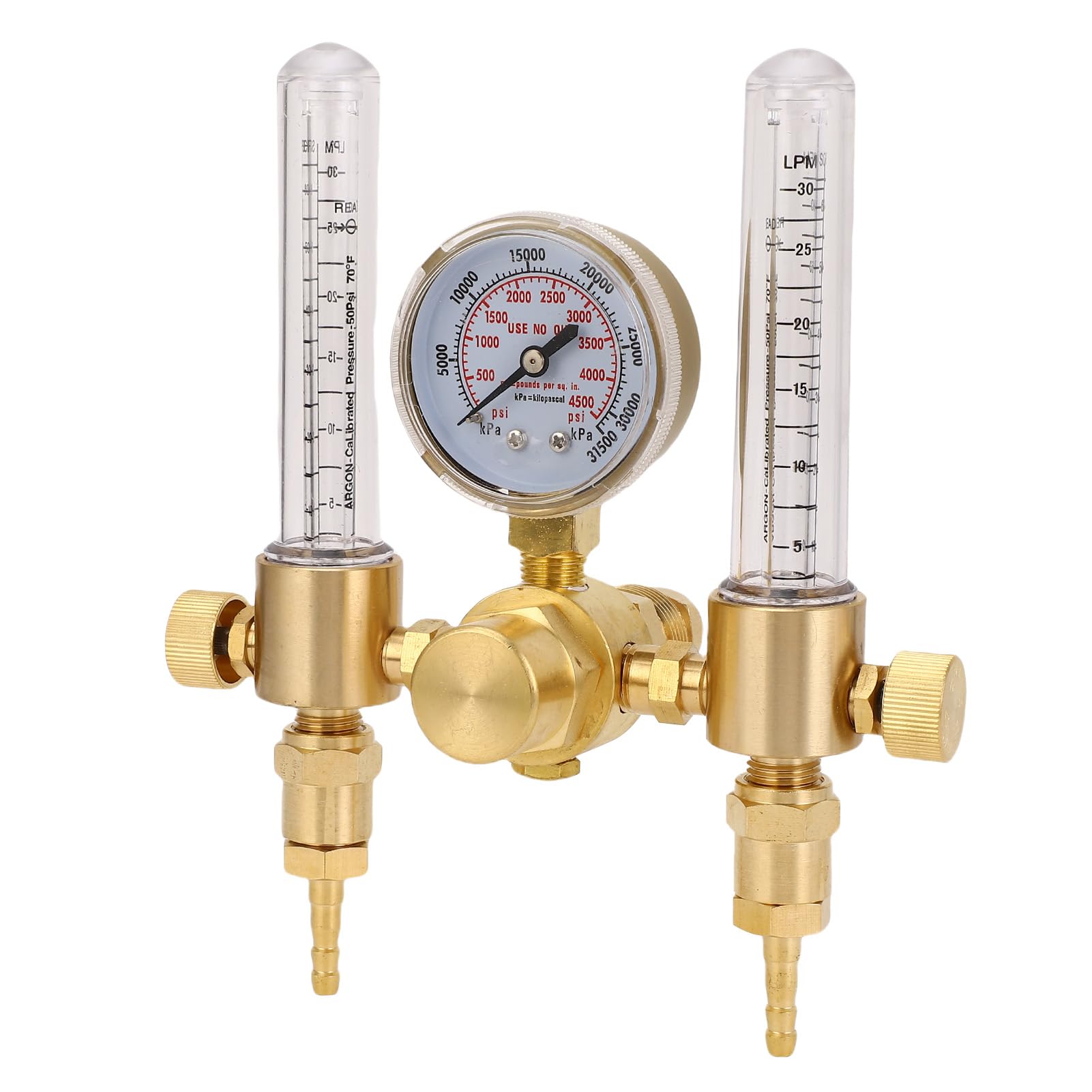 AMONIDA Regulador de Flujo de Argón de Doble Salida para Soldadura TIG MIG 0-60CFH 0-4500PSI CGA580 Entrada 5/8in X 18 RH Salida, Regulador de Gas de Caudalímetro de Argón para Soldadura TIG MIG