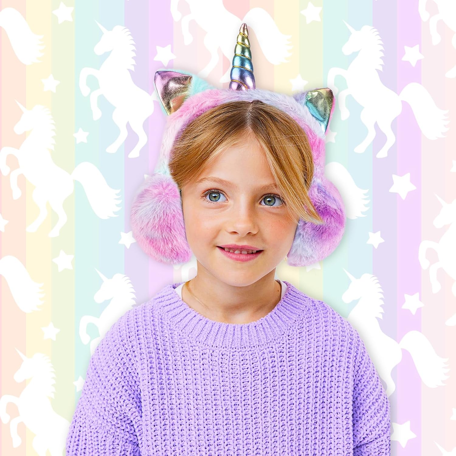 Unicorn Earmuffs for Kids, Foldable Ear Muffs Cute Winter Warm Ear Warmer Plush Ear Covers for Indoor and Outdoor image 5