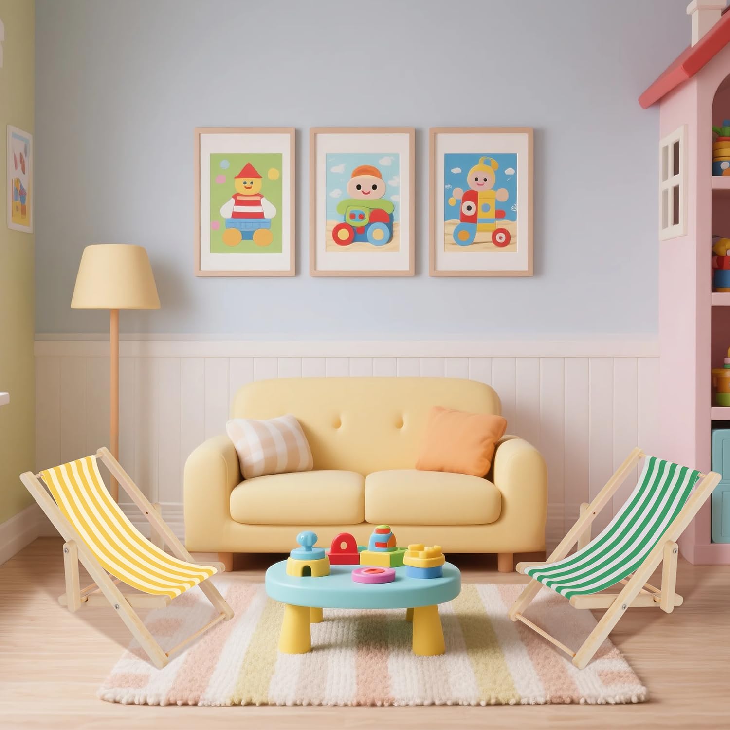 2 Pcs Chaise Longue pour Maison de Poupée, Mini Chaise Longue, 1:12 Miniature en Bois Chaise de Plage, Chaise Longue Miniature pour Décoration Plage Miniature Jardin Maison de Poupée