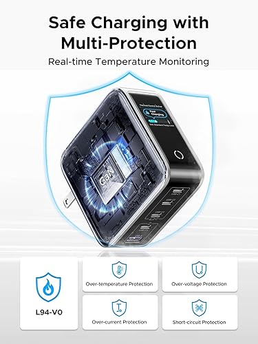 Miniatura 7 de UGREEN Nexode Pro 100W GaN USB C Charger, 5-Port Fast Type-C Wall Charger Block with Smart Display Compatible with MacBook Pro/Air, iPhone 17/16