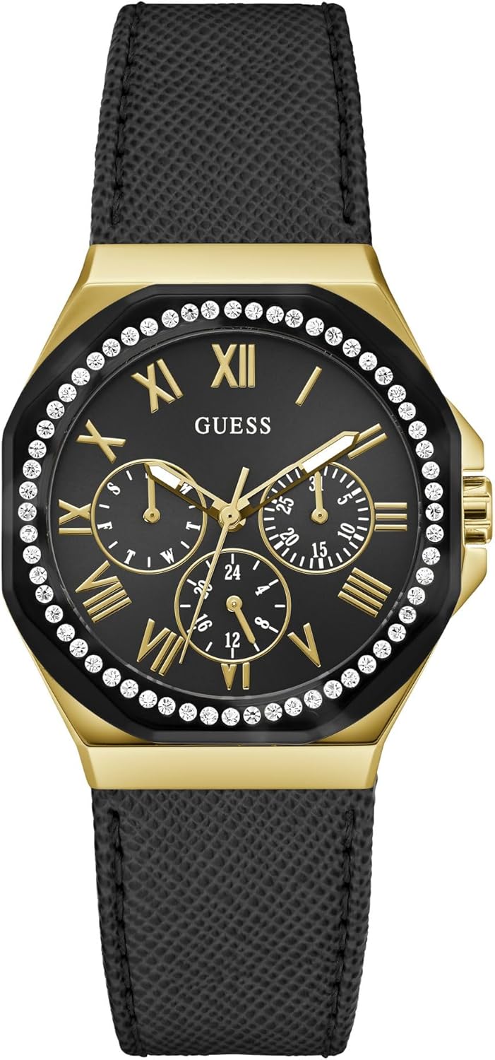 GUESS Black Leather Chronograph Watch