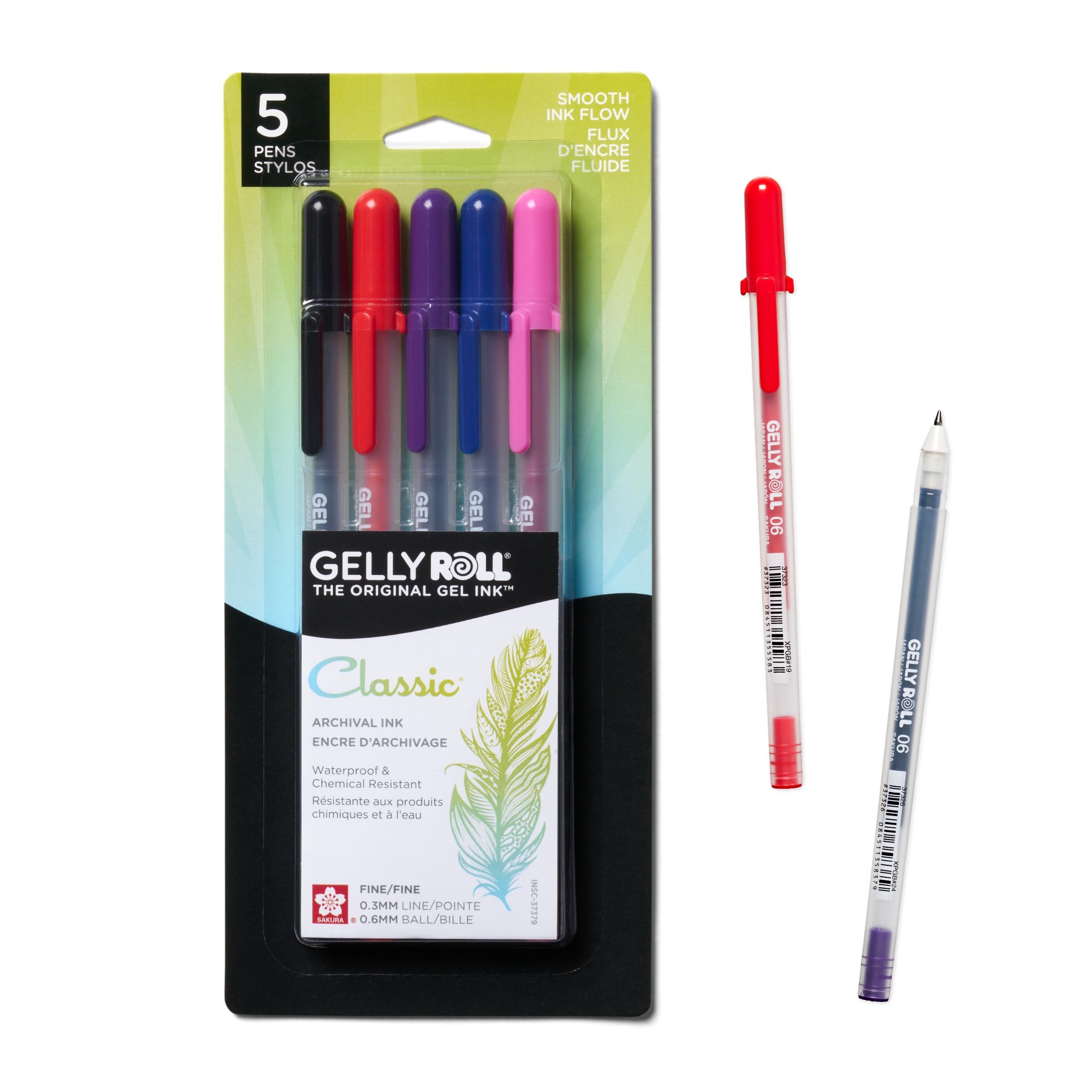 Sakura Gelly Roll Stylos Pointe Fine 5/Pkg-Royal Bleu, Rouge, Violet, Noir et Rose, d'autres, Multicolore