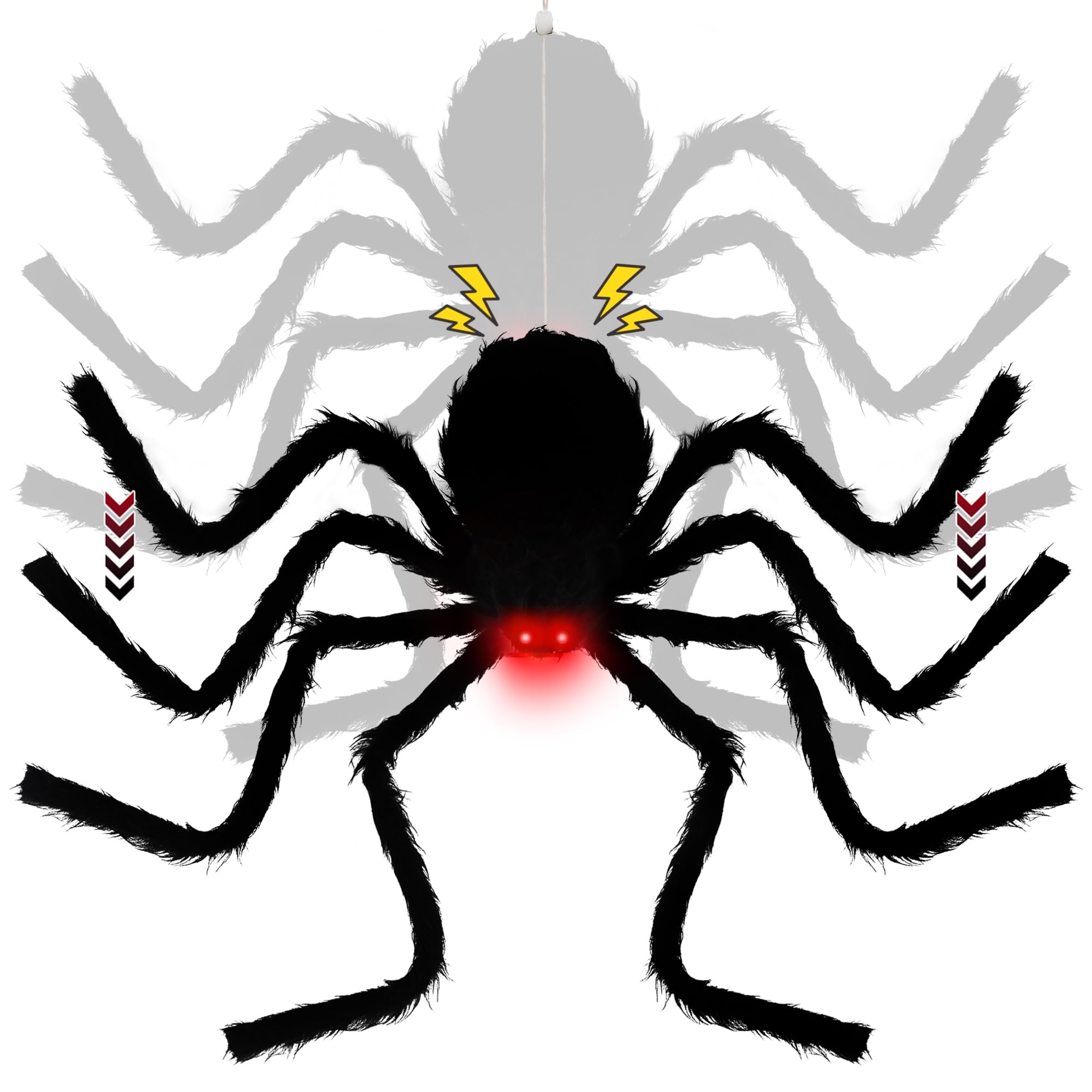 Araignée à suspendre réaliste yosager avec yeux LED rouges et son