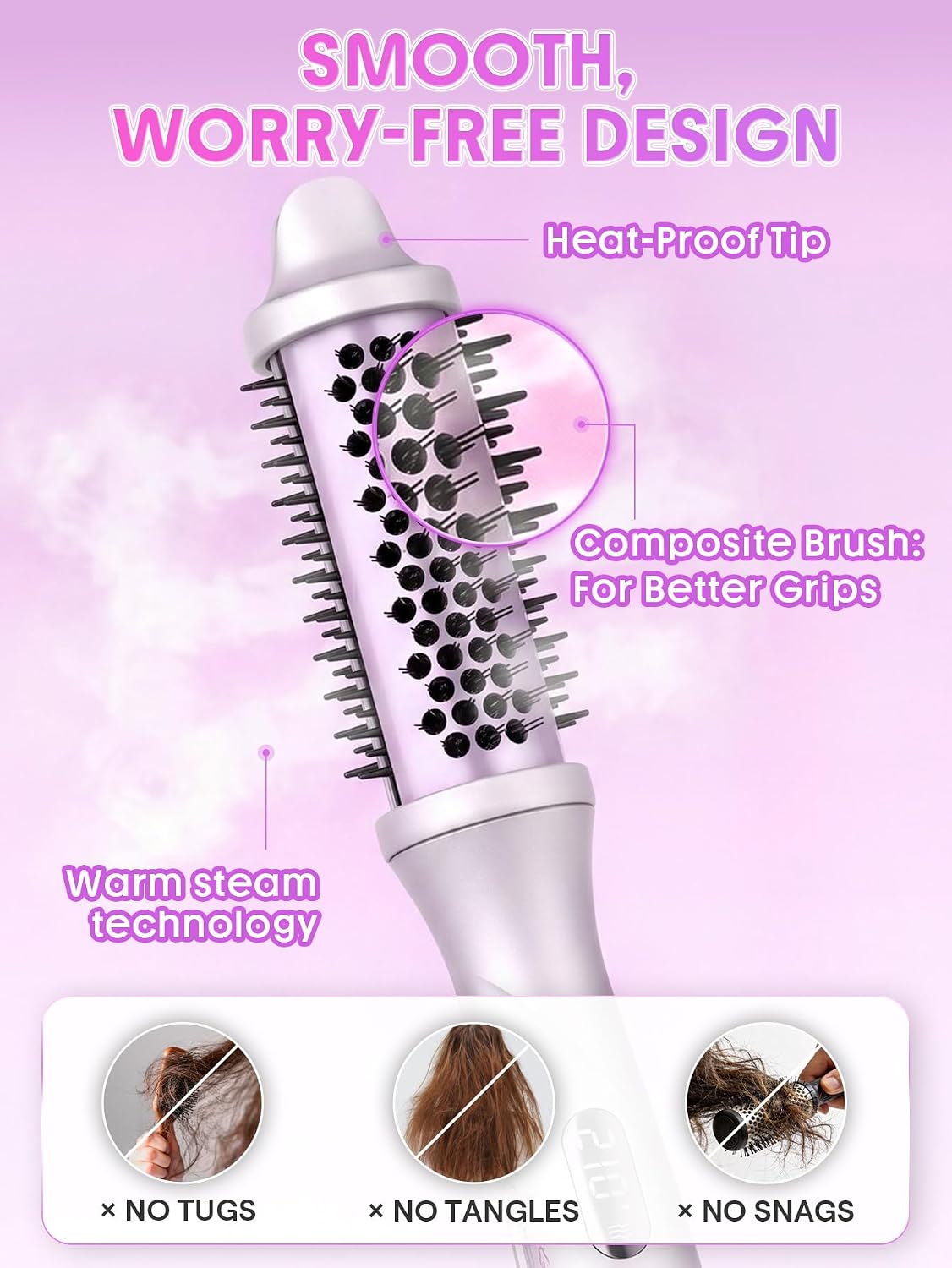 SHEGLAM Steam Thermal Brush 1.5 inch Round Brush 4-in-1 Steam Curling Brush | 3 Adjustable Steam Settings, Scald-Proof Nano-Steam, Fast Heating, Less Damage, Anti-Frizz, Dual Voltage, Volume, Long-Last