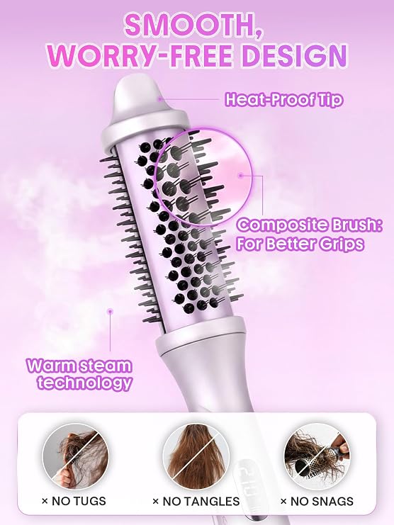 SHEGLAM Steam Thermal Brush, 1.5 Steam Blowout Brush 4-in-1 Curling Brush