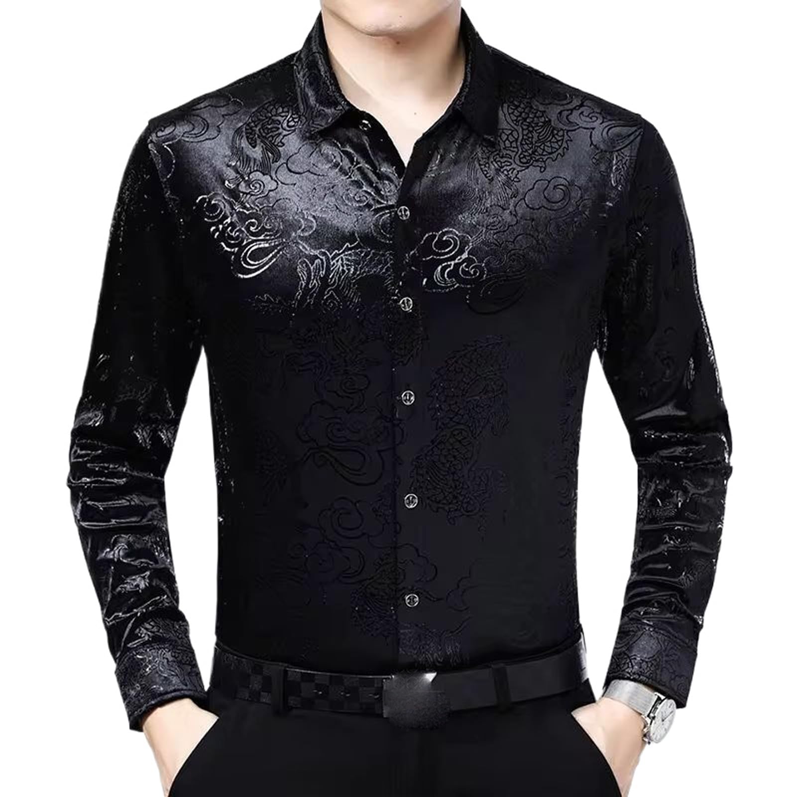 Chemise brodée de dragon chinois haut de gamme coupe ajustée - 8
