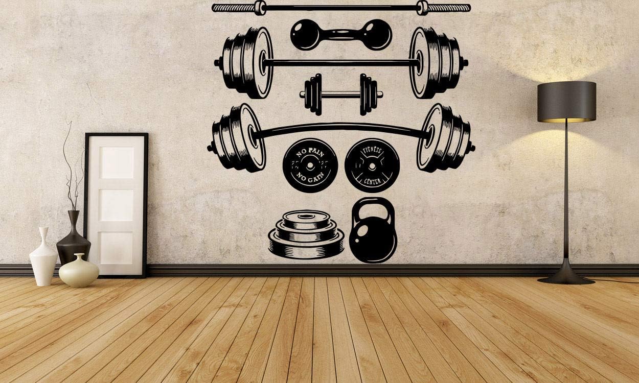 Kettlebell Barbell Dumbbell Wall Decals - Gym Wall Stickers for Fitness Club Decor - Gym Inspirational Wall Vinyl Decals for Men Boy Women Girl - Custom Ñolor Large Removable Wall Sticker