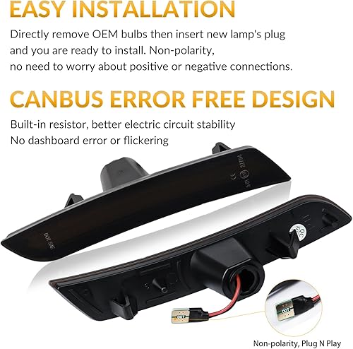 Miniatura 6 de Luces LED de posición laterales para parachoques delantero y trasero, reflectores blancos para Chevy Camaro 2016-2023, 2 unidades, lente ahumada