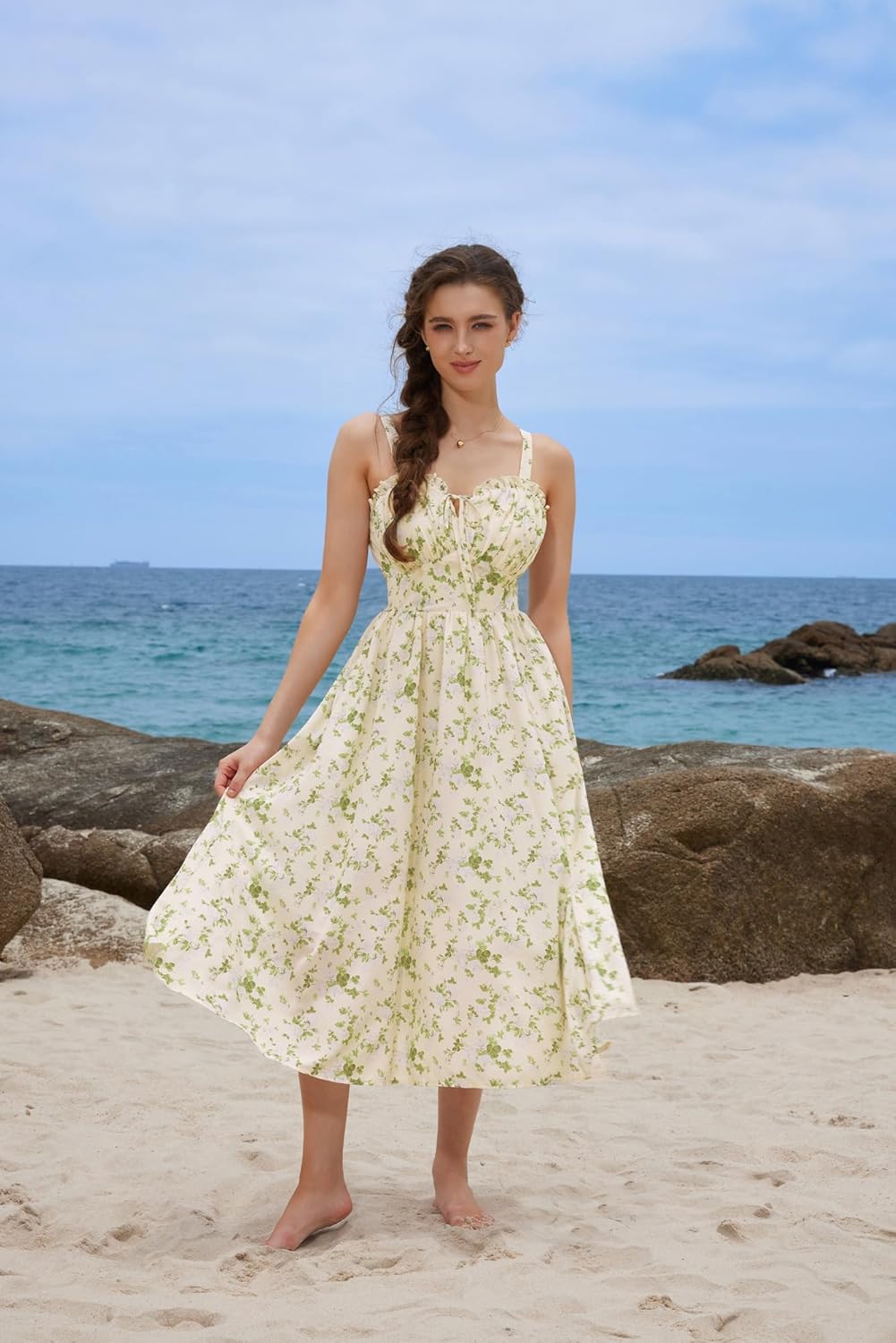 Scarlet Darkness Summer Dresses for Women 2026 Floral Corset Dress Long Milkmaid Dress with Pocket - Image 6