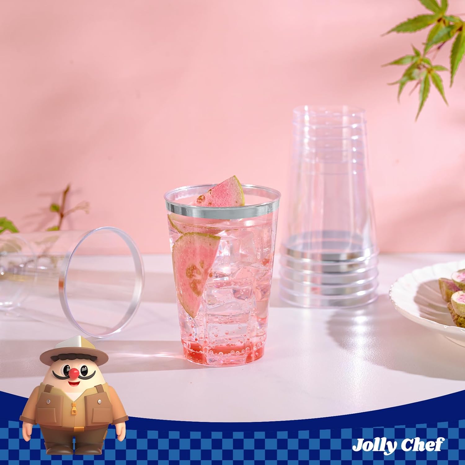 JOLLY CHEF 100 Pack Silver Plastic Cups, 12 oz Clear Plastic Cups Tumblers, Elegant Silver Rimmed Disposable Drink Glasses for Party Wedding, Thanksgiving Day, Christmas - Image 5