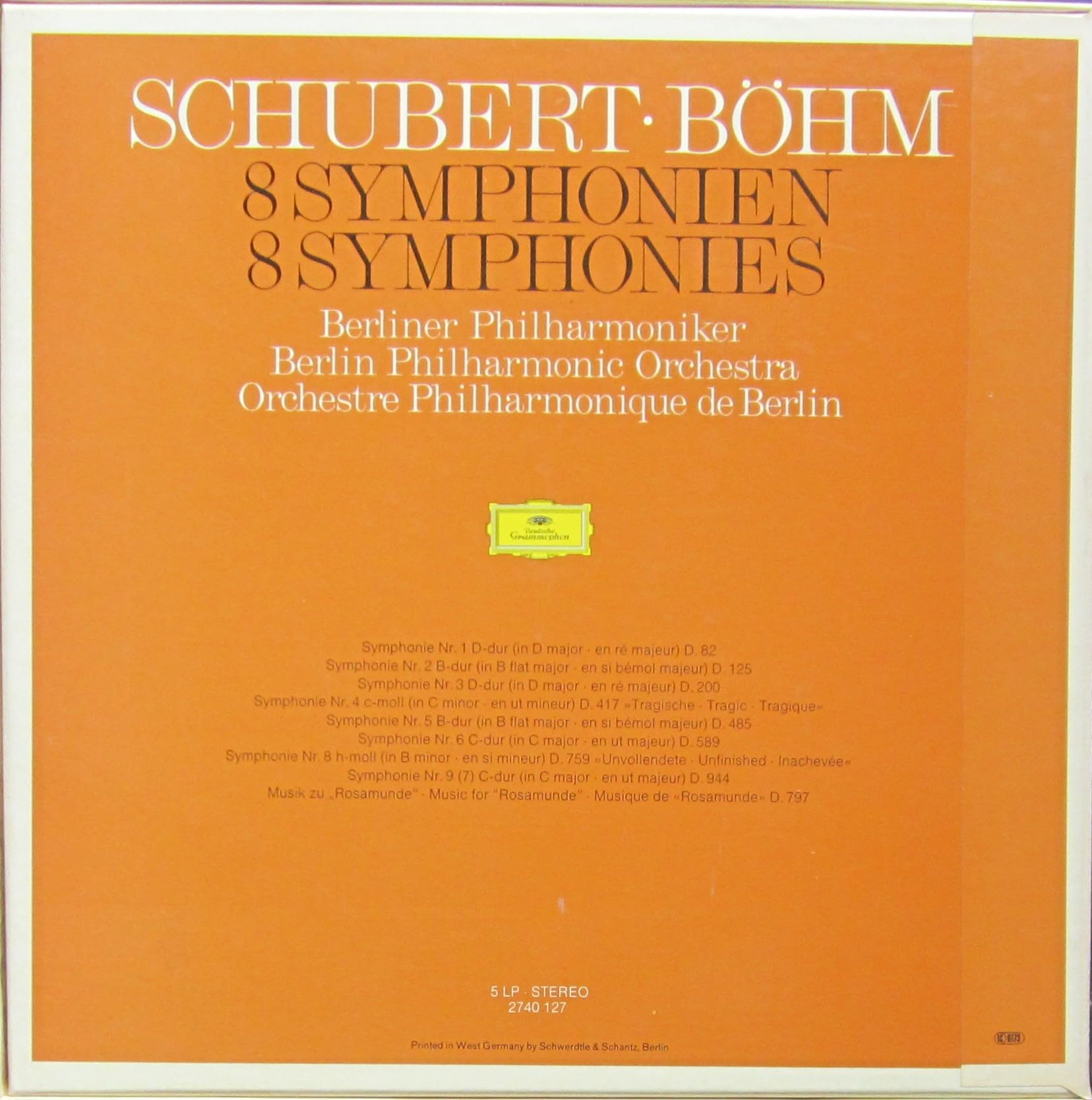 Franz Schubert , Karl Böhm , Berliner Philharmoniker - 8 Symphonien - Deutsche Grammophon - 2740 127