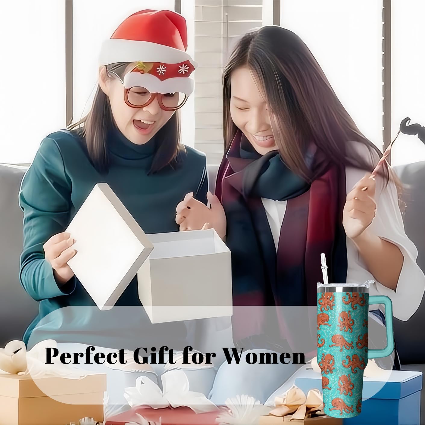 40oz Cute Octopus Tumbler with Handle and Straw, Animal Lovers Gifts for Women Men, Sea Ocean Stainless Steel Travel Mug Water Bottle, Vacuum Insulated Cup with Lid - Image 5