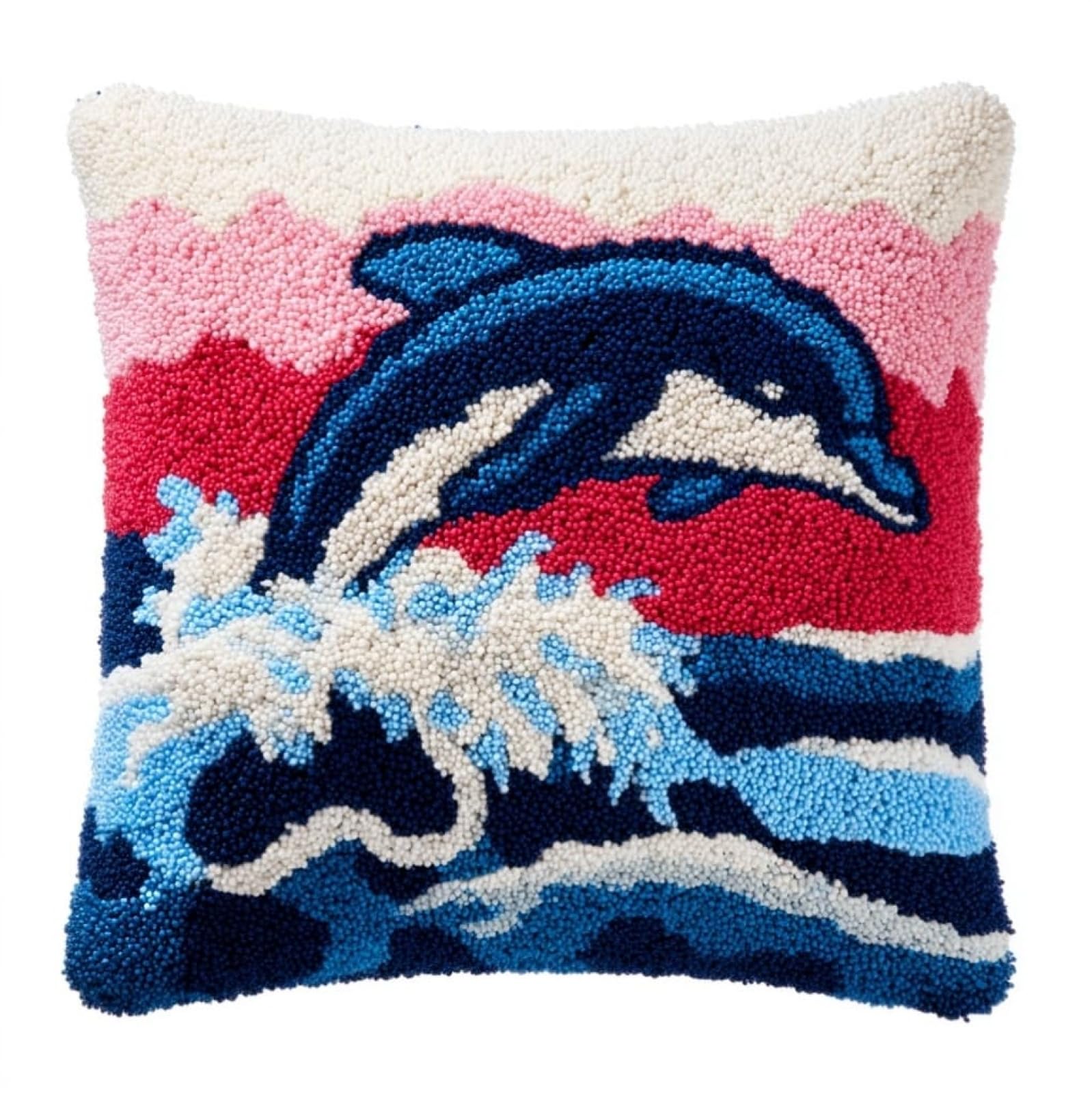 Henypt Latch Hook Cushion Making Set 17x17in,Cute Dolphins Beginner Friendly DIY Needlecraft Craft Kit for Adults,Ideal for Sofa & Bedroom