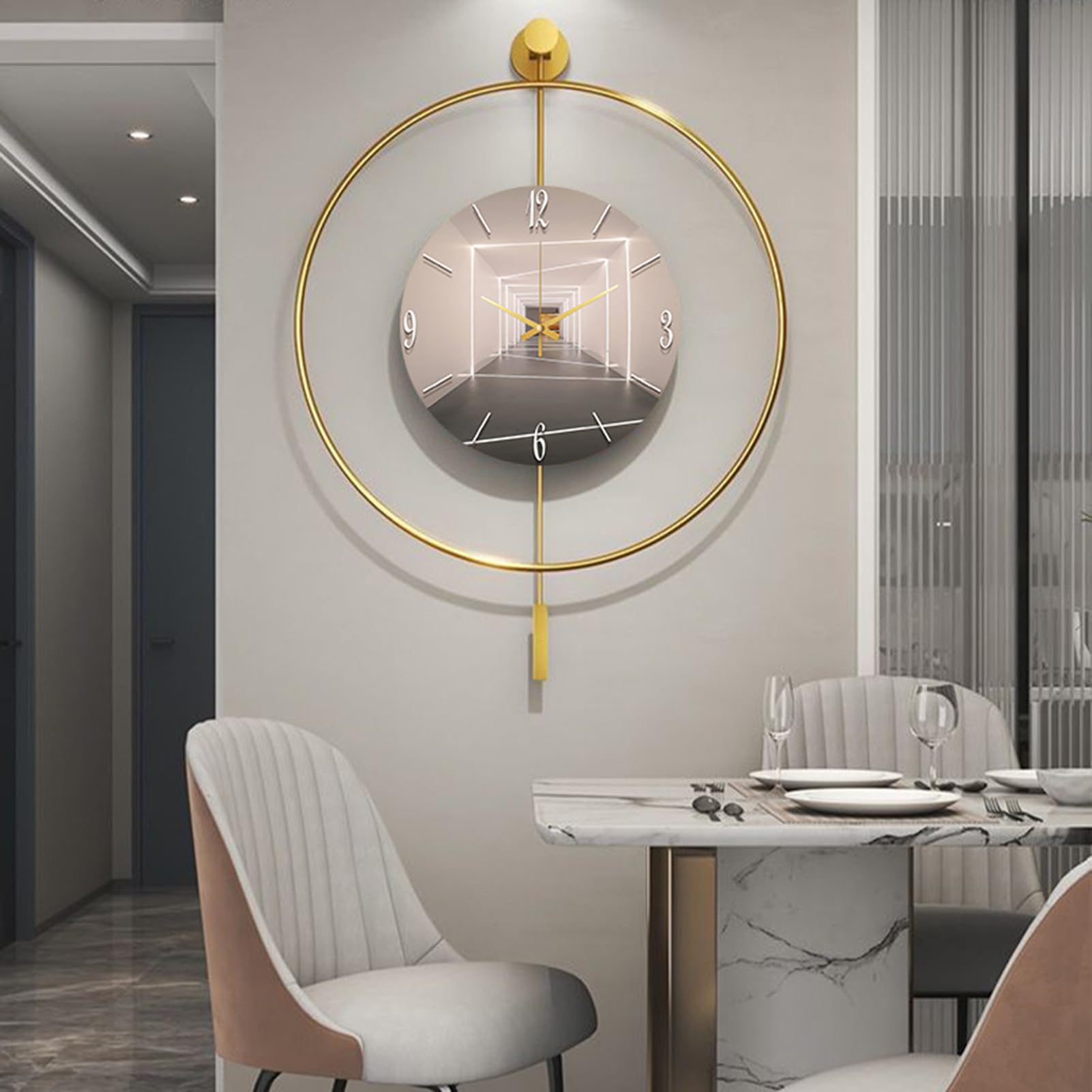 SaryEdge Large Decorative Wall Clock - Operated Clocks for Living Room, Kitchen, Office, Bedroom Decor Non-Ticking Silent Quartz Movement, Classic Art Pendulum Clocks, 50,