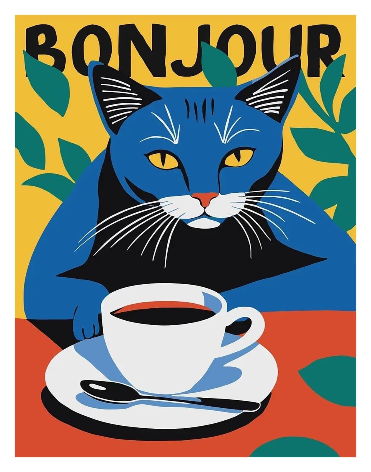 Xenite S Wall Art Canva Print Funny Cat French Jazz And Wine Poster Reading Hobbie Cartoon Print Canva Painting Wall Art Picture Home Living Room Decor(,20X30cm)