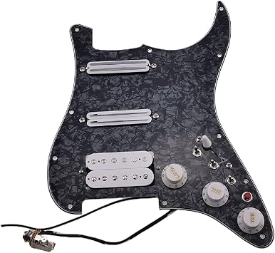 11-Hole Pickguard Pre-Wired Strat Guitar Pickup Pre-Wired Picker Alnico V Humbucker Pickup Single Cut Function Wiring Harness Guitar Set White Pickup Guitar Parts Color Black Pearl