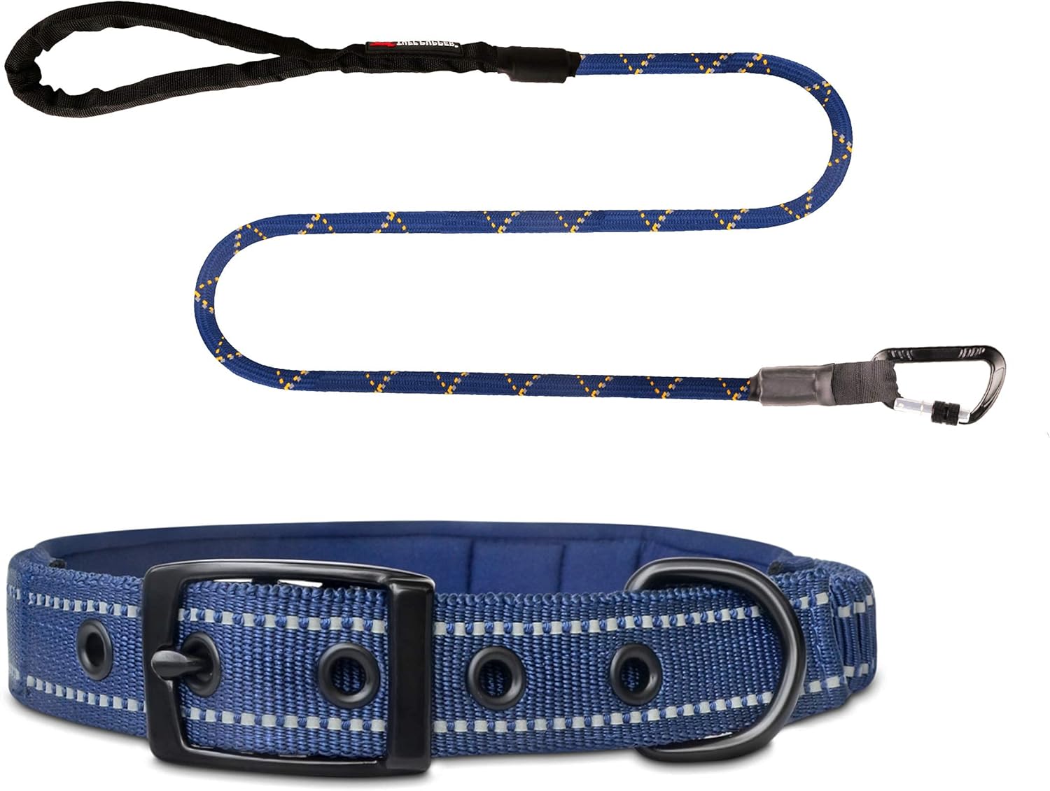 Tuff Pupper Sentry Rope Leash and (11-14") Heavy Duty Dog Collar with Handle - Blue