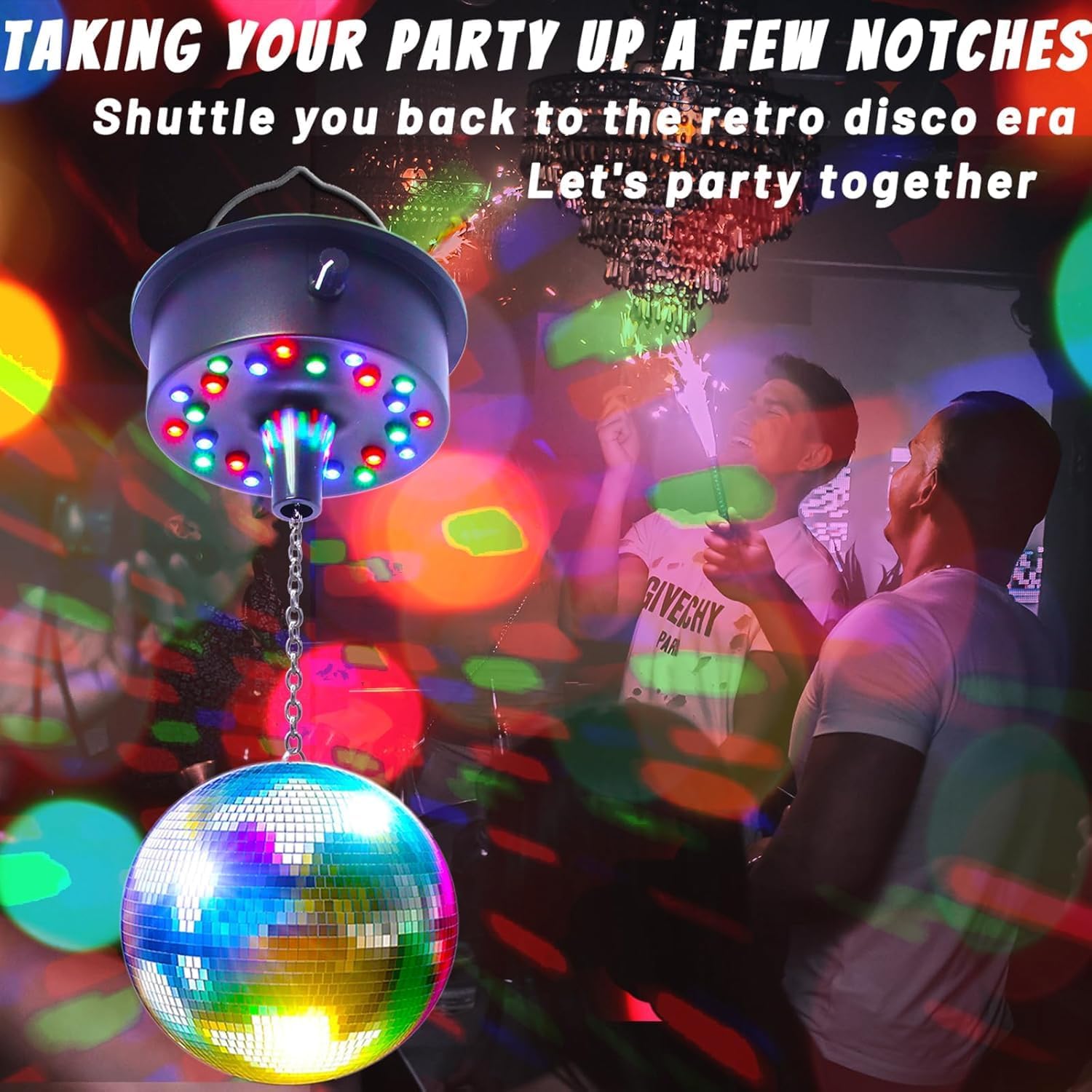 Discokugel Spiegelkugel mit Rotierender Motor,20cm Disco Ball für Partys,Professional Spiegelkugel Set,LED Drehmotor Spiegelkugel,Discokugel Spiegelkugel,LED-Lichtern für Party-Dekoration, Band Bar