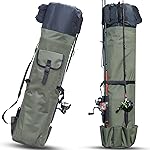 Sougayilang Fishing Rod Bag Canvas Rod Case Organizer Pole Storage Bag Fishing Rod and Reel Carrier Organizer for Travel, Gift for Father, Boyfriend and Family-Green