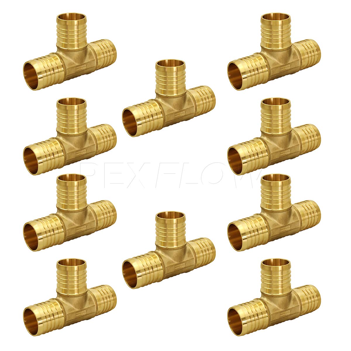 PEXFLOW PXTE0100-10 X PEX Barb Tee Pipe Fittings, Brass, 1 Inch