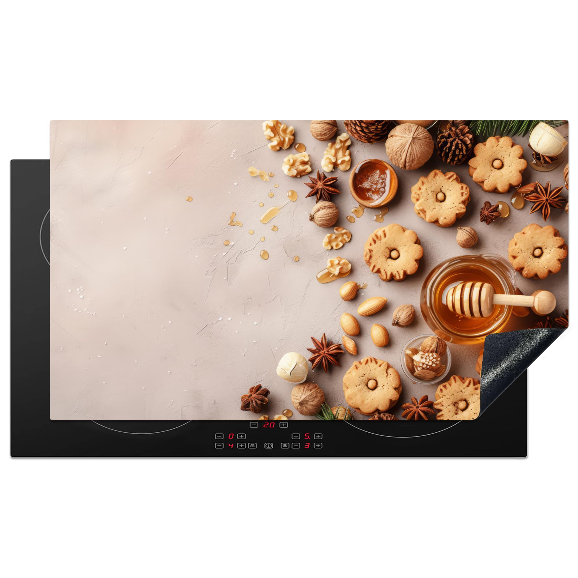 KitchenYeah© Induction Hob Cover Protector Mat 20.5"x35.9" / 91.2x52 cm Kitchen Universal Ceramic Covers for Electric Cookers Vinyl Honey - Biscuits - Concrete - Autumn — image 1