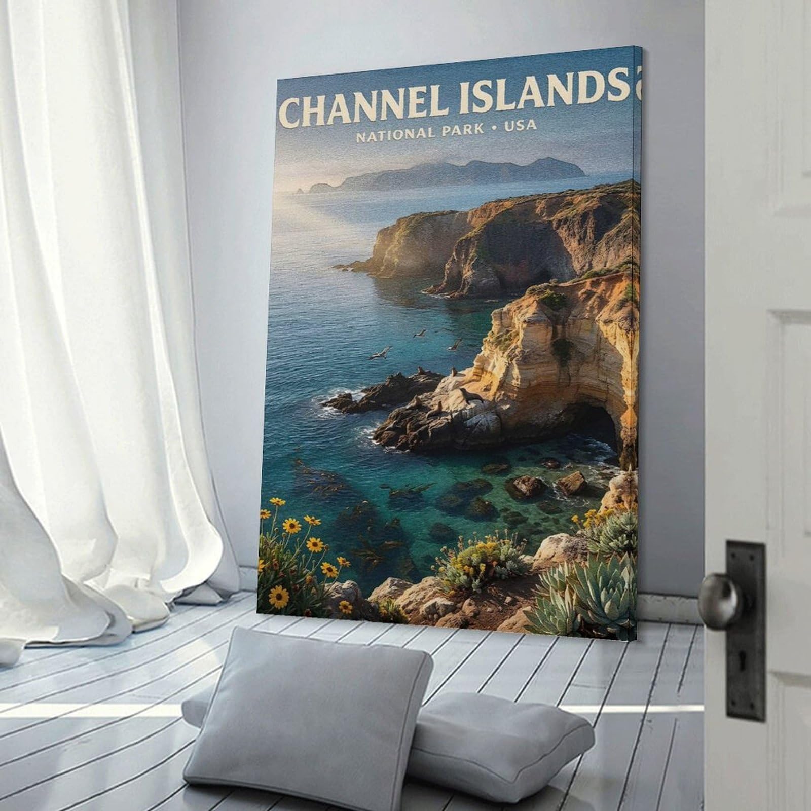 Junmoney Canvas Wall Picture Channel Islands National Park, 24x36inch(60x90cm), for Office, Study Or Home Workspace, Canvas Wall Decor for Creative Rooms