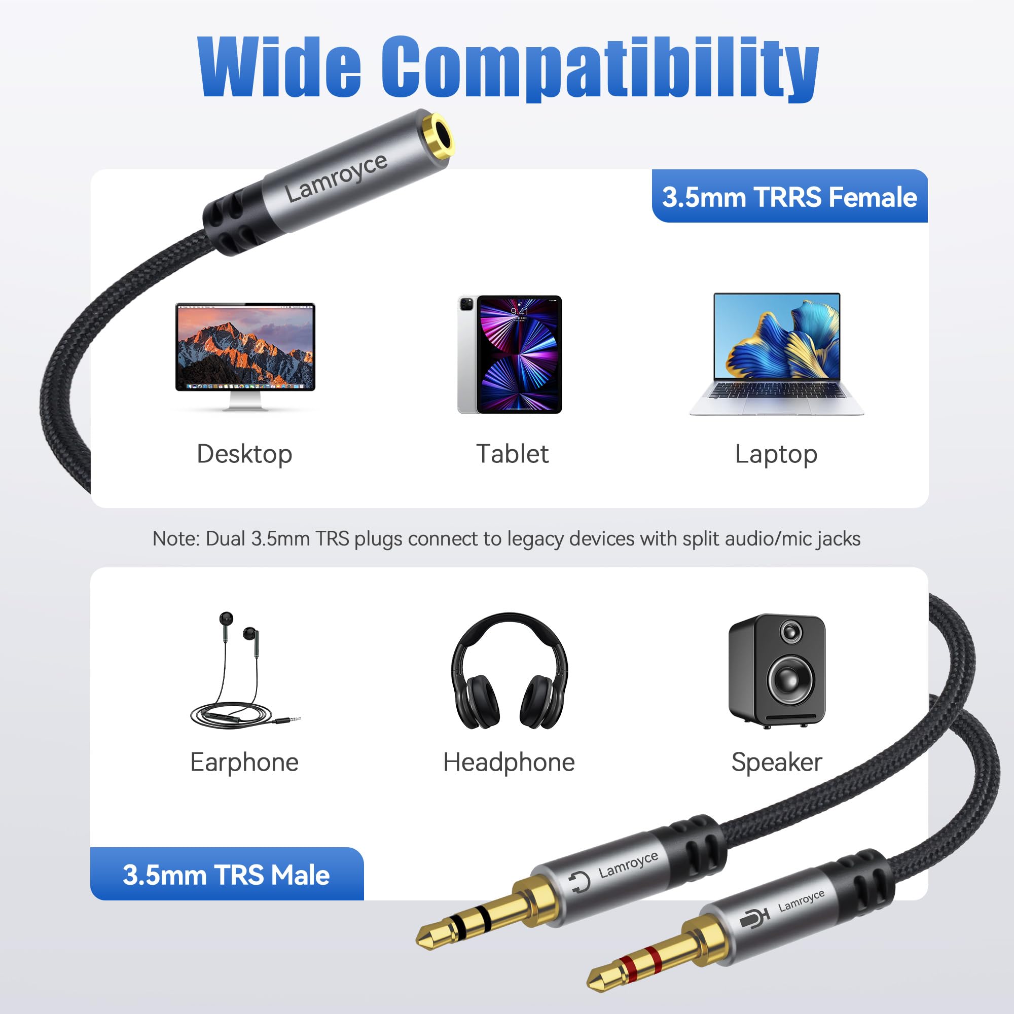 2er-Pack Kopfhörer Gaming für Computer, 3,5 mm TRRS-Buchse auf Dual 3,5 mm TRS-Stecker, Mikrofon, Audio-Klinkenstecker, Y-Splitterkabel, 0,3 cm 2-in-1 Dual-Stereo-Klinke, Gaming-Headset, Kopfhörer