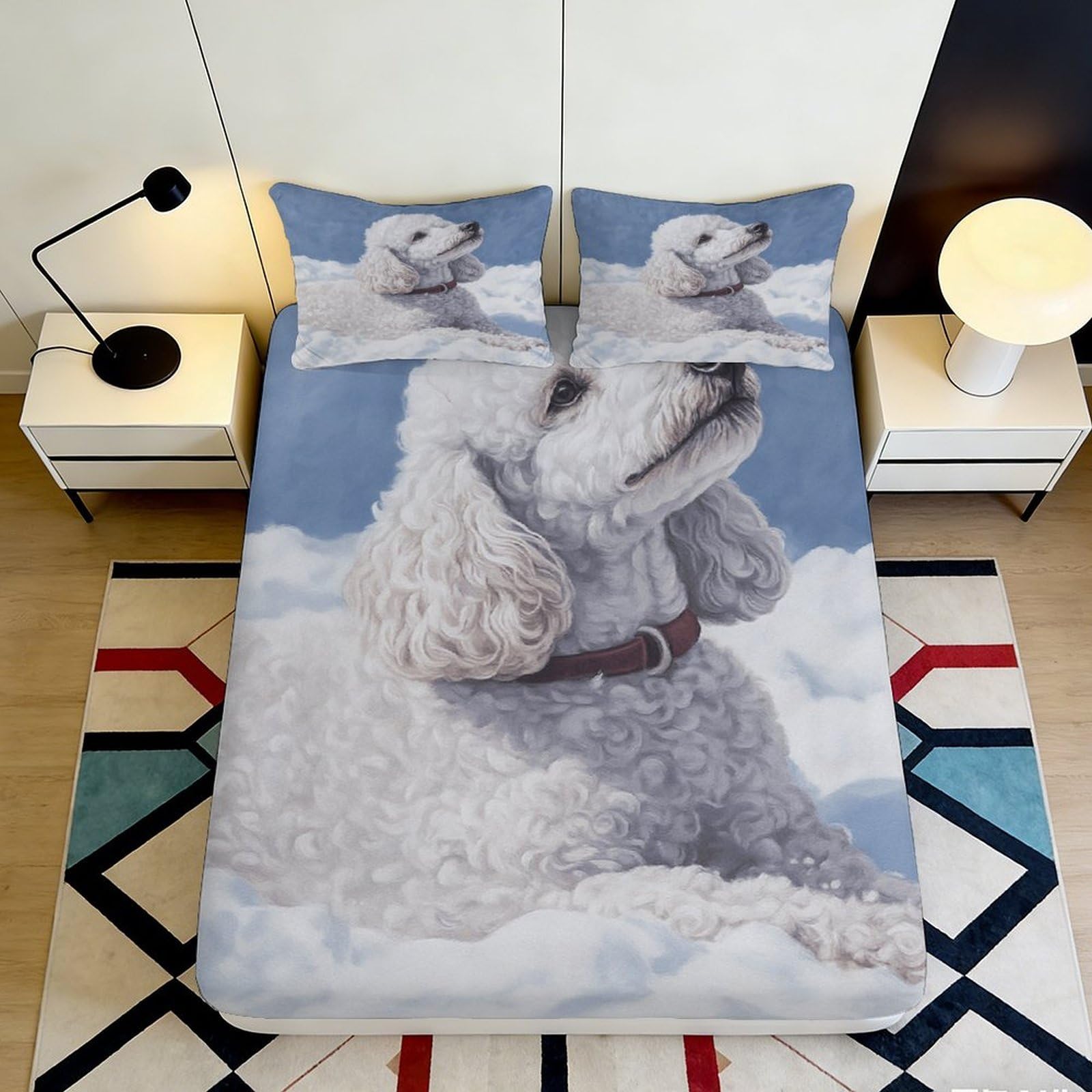 3D Printed Snow Leopard Fitted Sheet Microfiber Elastic Hem Deep Pocket Bedroom Snow Leopard Mattress Fitted Cover Washable 180x200x25cm