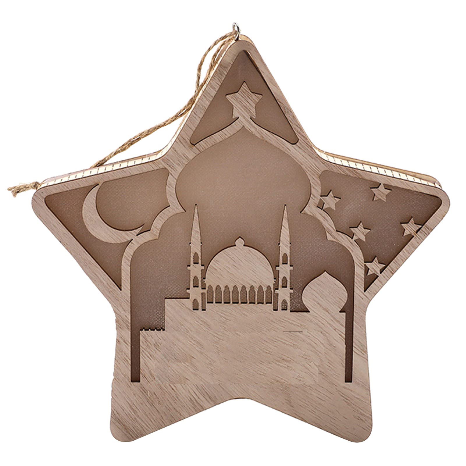 Kalttoy B Eid Wood Star Led Light Hanging Charm Wood Art Ornaments Accessory For Festival New Year Irthday Decoration Eid Ornaments