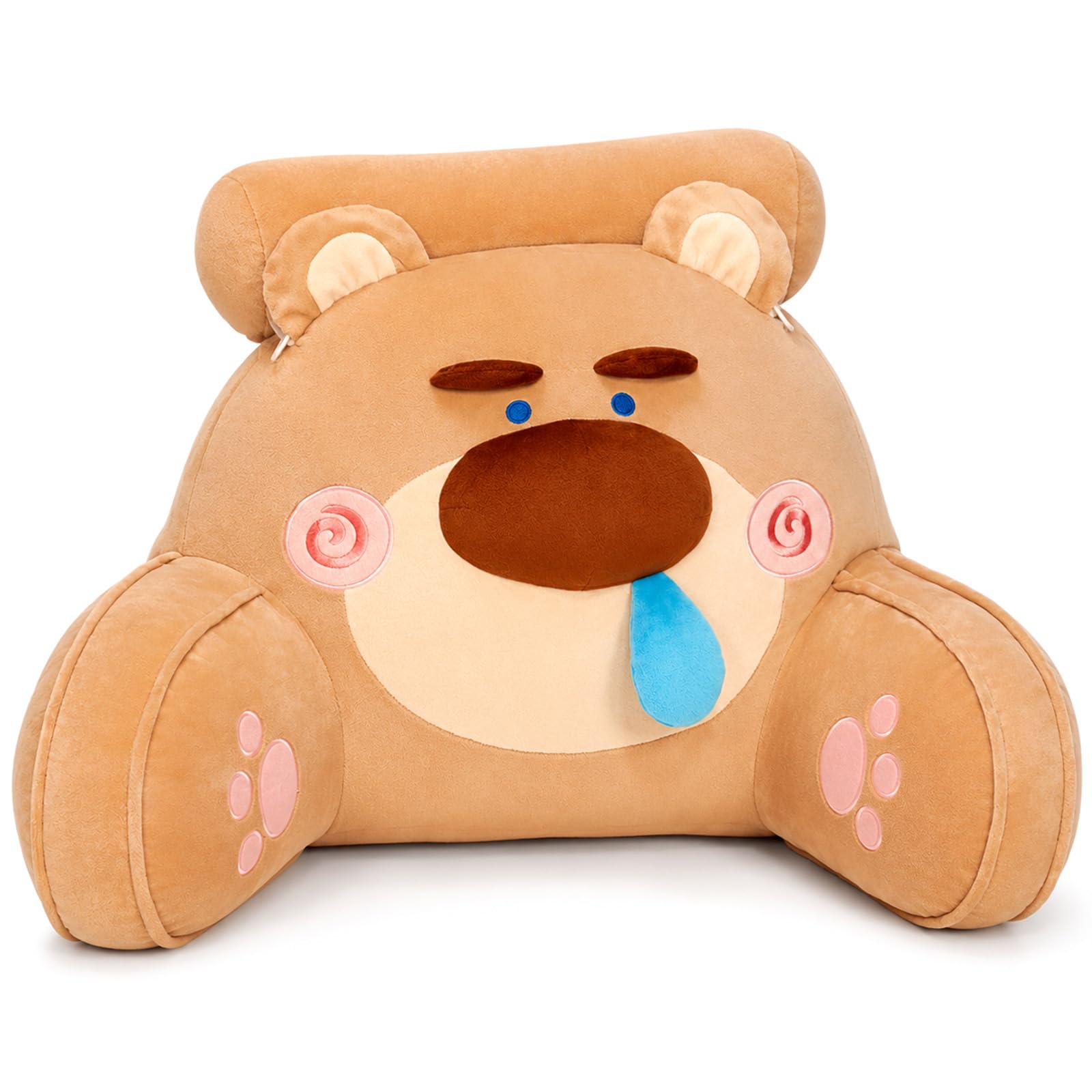 AZMAHT Reading Pillow, Plush Back Support Cushion with PP Cotton Filling, Raised Back & Armrests Support Pillow, Cute Back Support Pillow for Bed, Sofa, Gaming & Student Rooms,Brown Bear,75X50CM