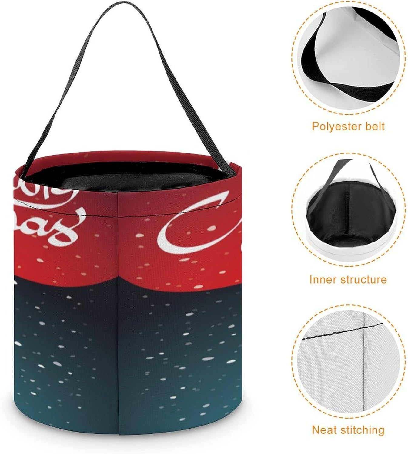 Merry Christmas (3) Halloween Treat Bag Reusable Candy Basket Tote Goody Bags Gift Party
