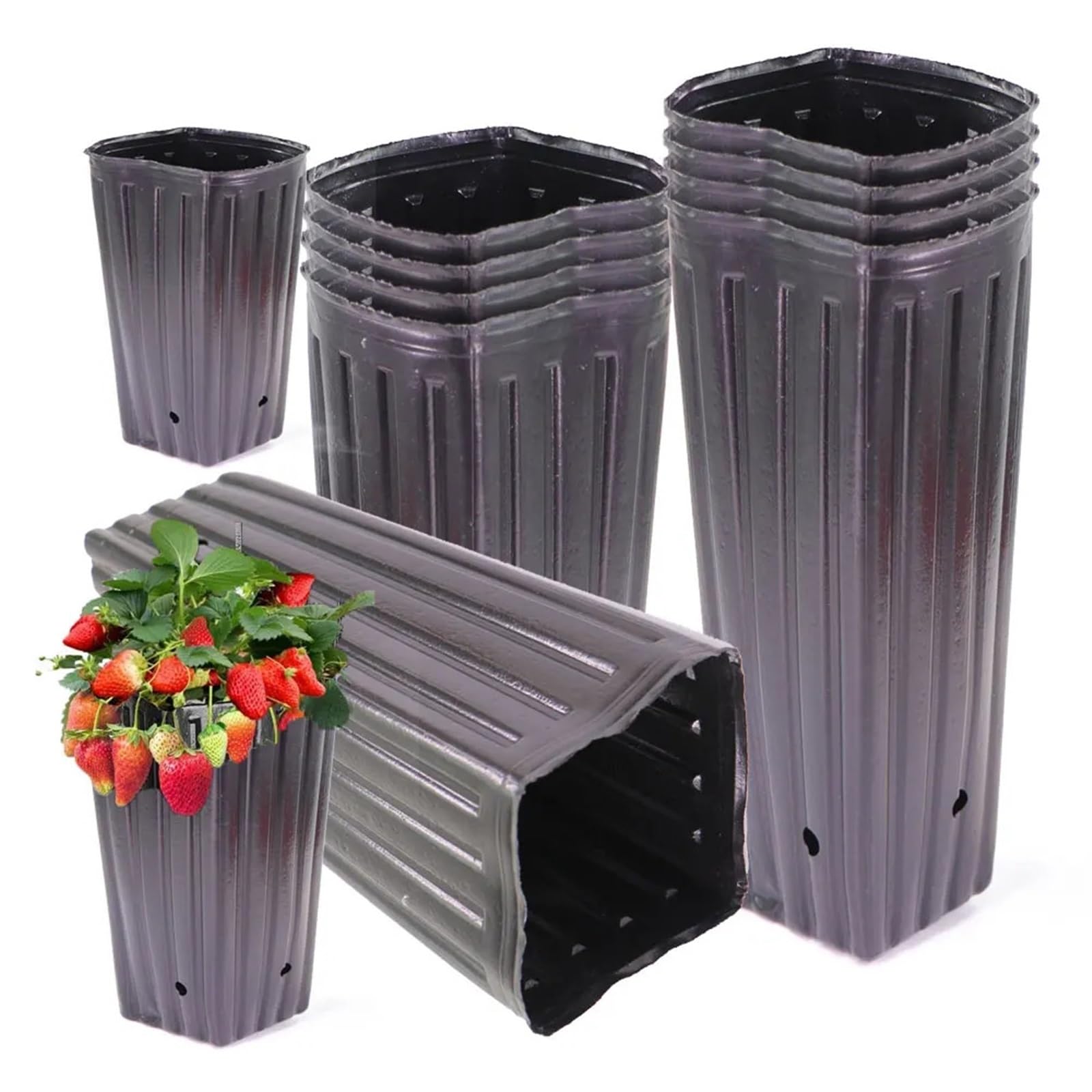 Wysoka kwadratowa plastikowa doniczka do sadzonek roślin, pogrubiona, czarna, oddychająca torba do sadzenia dla hodowców drzew, 50 szt., 12 x 25 cm