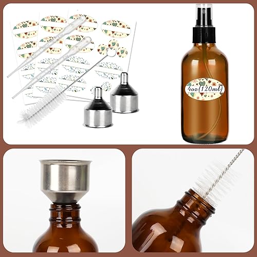 Miniatura 10 de CycleMore 16 botellas de vidrio ámbar de 4.1 fl oz con pulverizadores de niebla fina, botellas de viaje de vidrio para aceites esenciales