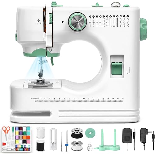 Jialiin Sewing Machine for Beginners -12 Built-in Stitches|42 PCS Accessory Kit,Foot pedal, Low/High-Speed,Portable Mini Sewing Machine for Home DIY,Quick Fix