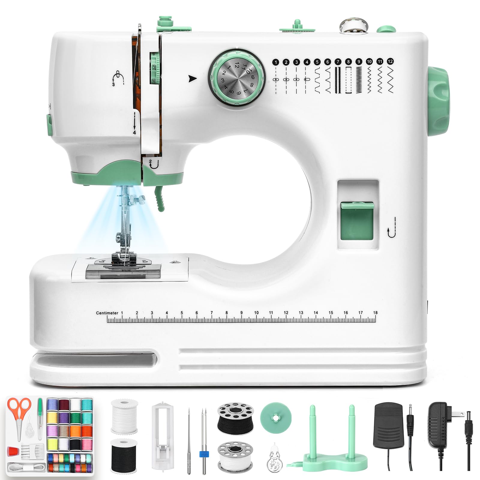 Sewing Machine for Beginners -12 Built-in Stitches|42 PCS Accessory Kit,Foot pedal, Low/High-Speed,Portable Mini Sewing Machine for Home DIY,Quick Fix