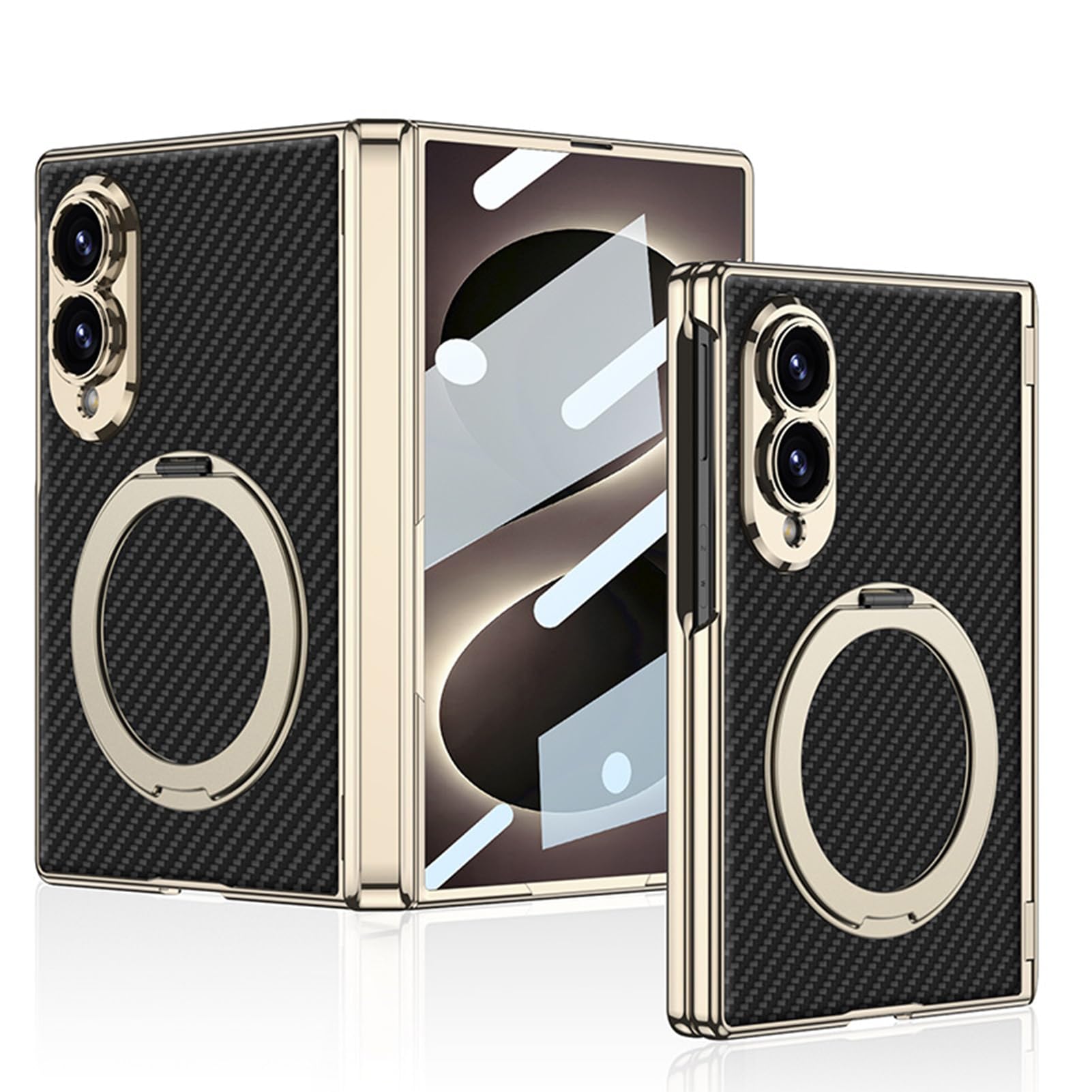 Custodia Placcata For Samsung Galaxy Z Fold 8, Copertura Proteggi Schermo For Lenti Con Bordo Dorato Custodia Avvolgente Con Cerniera Ad Anello Rotante