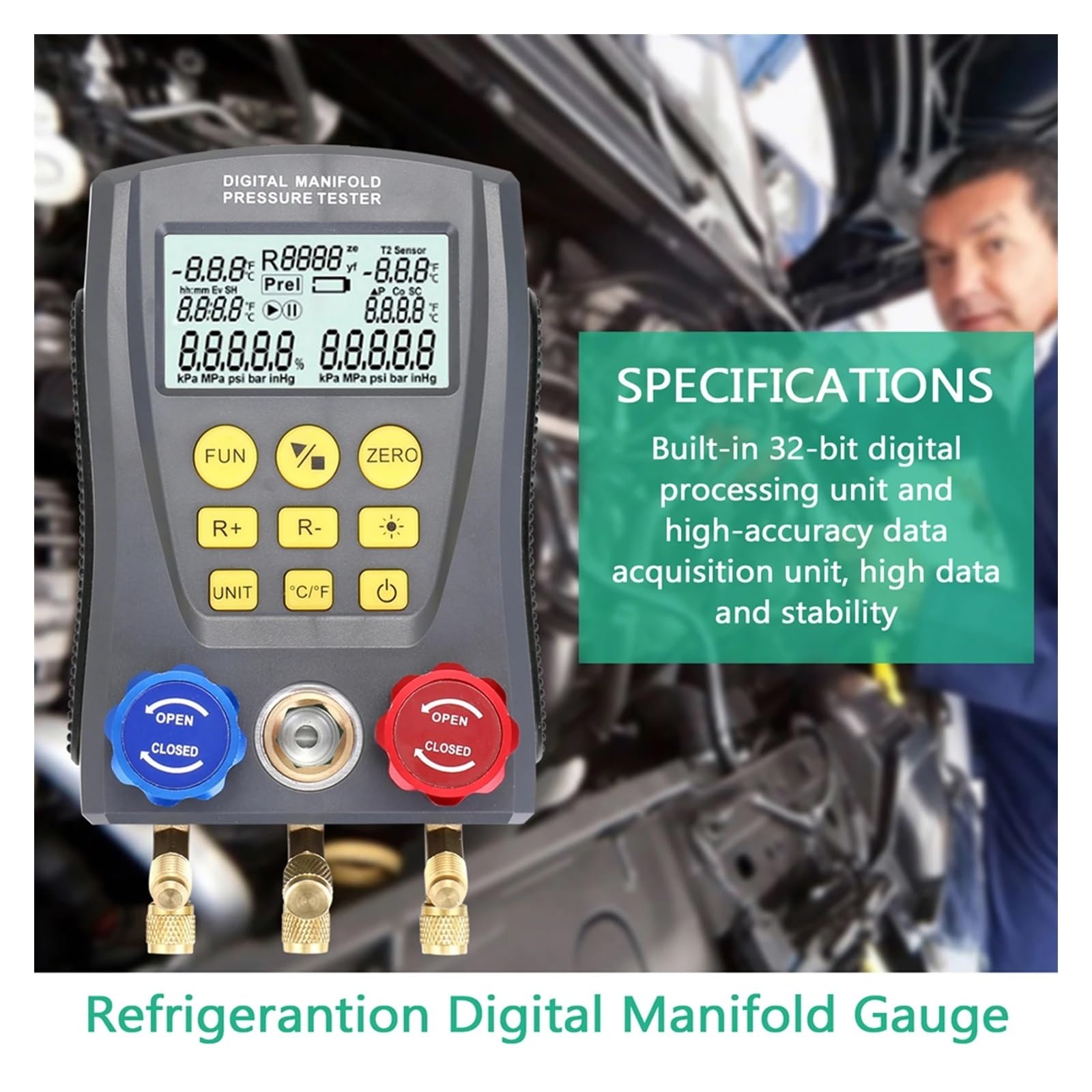 Druckmessgerät Kältetechnik Digital Vakuum Druck Verteiler Tester Verteiler Meter HVAC Temperatur Tester Für Heimwerker