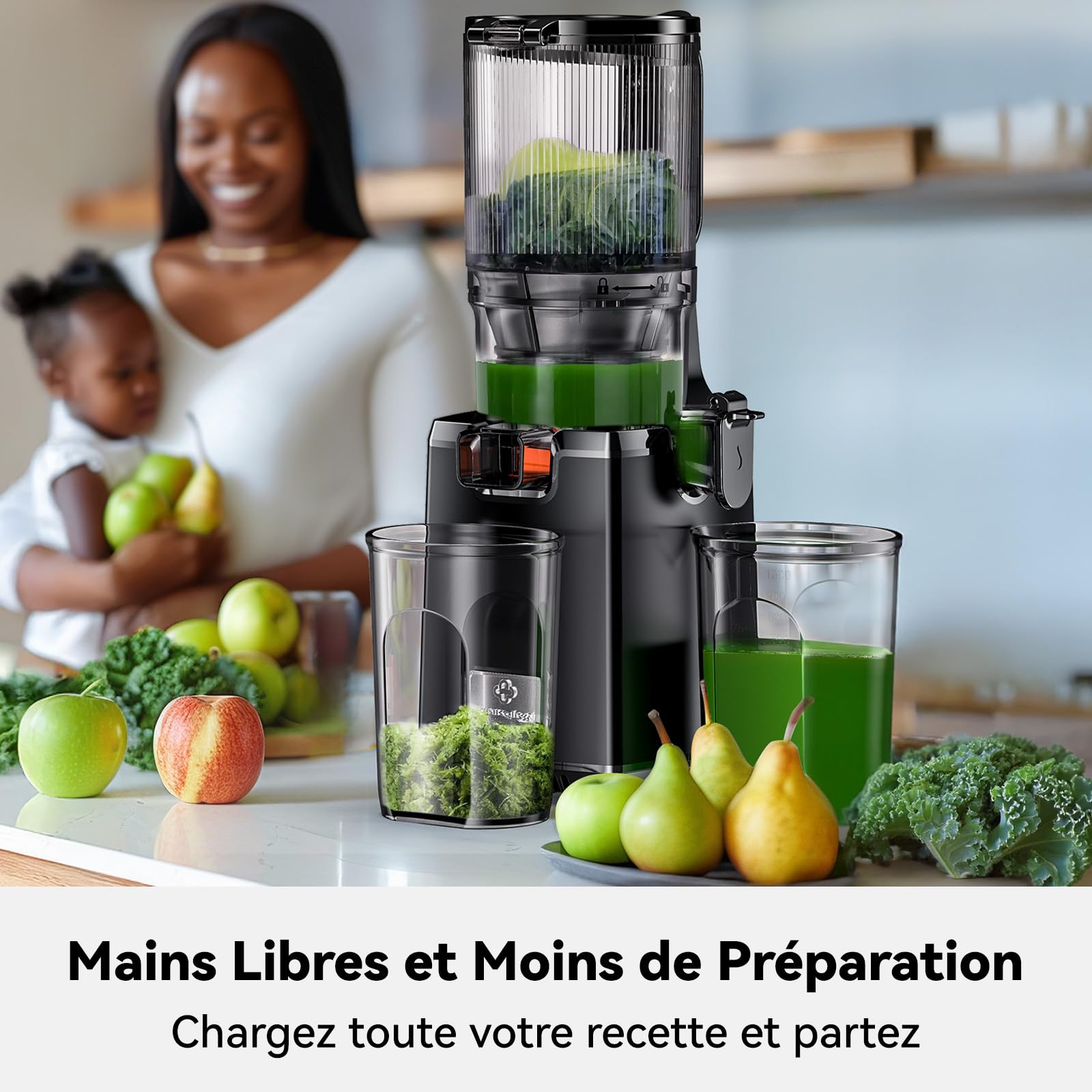 LINKChef Extracteur de Jus,Technologie De Pressage À Froid, Presse-agrumes lent Centrifugeuse, 130 mm Calibro, 250 W, Chambre1,8 L, Facile À Assembler, Pureté du Jus Élevée, Facile à Nettoyer